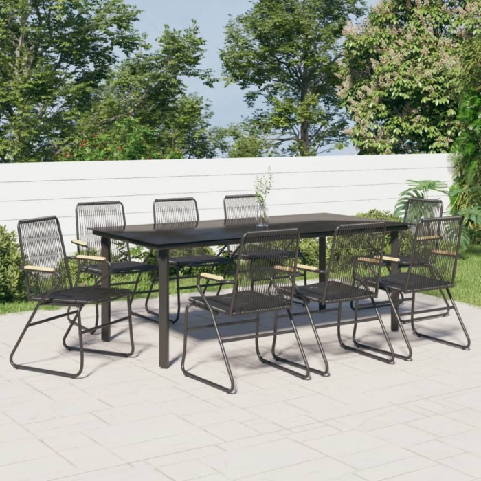 Set cu masa pentru gradina, 9 piese, negru, ratan PVC GartenMobel Dekor