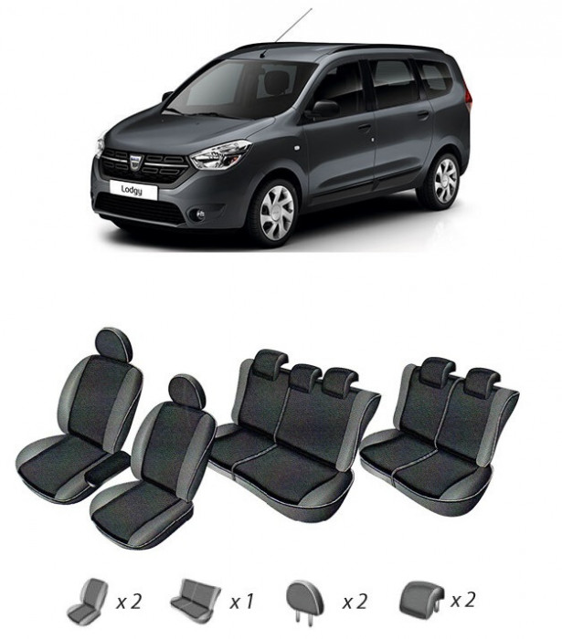 Set huse scaune dedicate Dacia Lodgy 7 LOCURI 2013-2019 (BANCHETA FRACTIONATA)