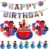 Set 46 Accesorii REDQUIT de Petrecere Spiderman , 20 Baloane, 1 Banner Happy Birthday, 24 Cupcake Topper, 1 Topper Tort