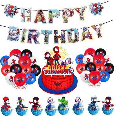 Set 46 Accesorii REDQUIT de Petrecere Spiderman , 20 Baloane, 1 Banner Happy Birthday, 24 Cupcake Topper, 1 Topper Tort foto
