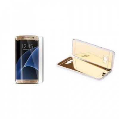Pachet husa pentru Samsung Galaxy S6 Edge Slim Antisoc Gold cu folie de protectie gratis foto