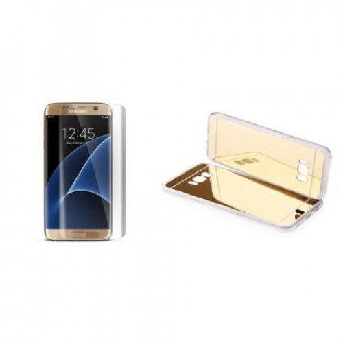 Pachet husa pentru Samsung Galaxy S6 Edge Slim Antisoc Gold cu folie de protectie gratis