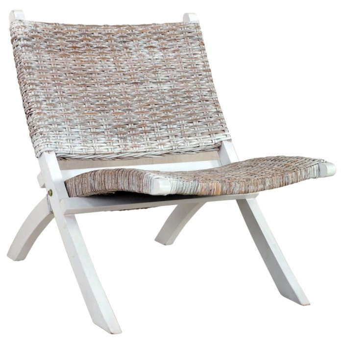 vidaXL Scaun relaxare, alb &amp; natural, ratan kubu &amp; lemn masiv de mahon