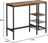 VASAGLE Masa inalta de bar, cu suport pentru sticle si pahare de vin, 110x40x90cm, maro rustic si negru