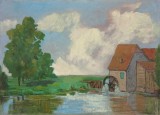 Tablou - Moara pe apa Olanda, Natura, Ulei, Realism