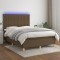 vidaXL Pat cu arcuri, saltea și LED, maro &icirc;nchis, 140x200 cm, textil 3135600