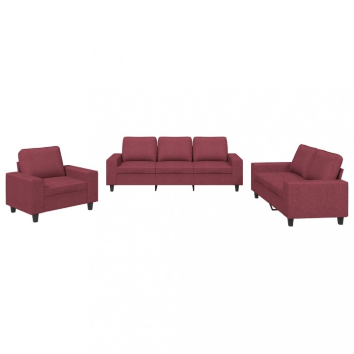 Set de canapea, 3 piese, rosu vin, material textil
