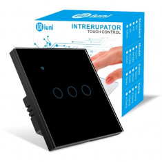 Intrerupator smart touch, WiFi, Sticla securizata, iUni 3G, 10A, Control vocal, Smart Life / Tuya, LED, Black