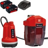 Einhell GE-PP 18 RB Li PXC + Twinpack + 4514095 - Pompa submersibila 4 m + Set 2 acumulatori si incarcator Li-Ion 18 V 4 Ah