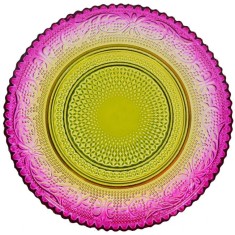 Farfurie pentru servire desert,roz cu modele in relief,sticla,15 cm