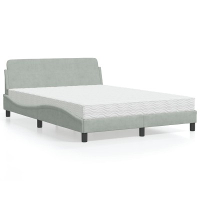 vidaXL Pat cu saltea, Dover, gri deschis, 140x190 cm, catifea 3208391 foto