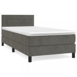 Cumpara ieftin Pat box spring cu saltea, gri inchis, 80x200 cm, catifea