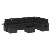 Cumpara ieftin Set mobilier de gradina cu perne, 9 piese, negru, poliratan