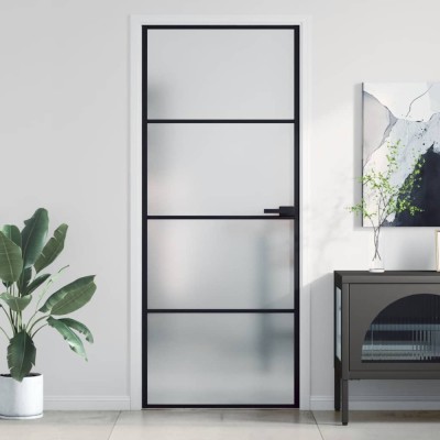 Ușă de interior negru 83x201,5 cm sticlă securiz./aluminiu slim foto