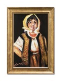 Cumpara ieftin Tablou pictat manual inramat - Tarancuta cu basma galbena - 35x25cm ulei panza, reproducere Nicolae Grigorescu