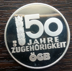 (A839) MEDALIE DIN ARGINT AUSTRIA - 50 JAHRE ZUGEHORIGKEIT OGB - 10 GR., AG 925 foto