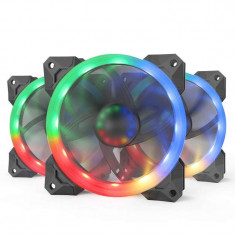 Set 3 ventilatoare Redragon F008 120mm iluminare RGB foto