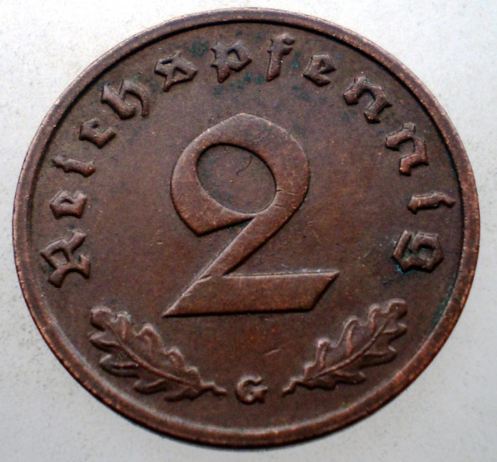 2.665 GERMANIA WWII 2 REICHSPFENNIG 1939 G