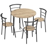 HOMCOM Set Masă Rotundă de Dining cu 4 Scaune Economisitor de Spațiu &icirc;n Lemn și Metal Stil Industrial | Aosom Romania