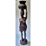 Statuetă africană cu vas femeie la cumpărături lemn african