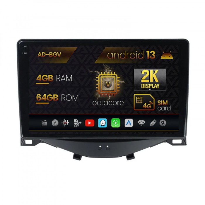 Navigatie Citroen C1 Peugeot 108 Toyota AYGO (2014-2022), Android 13, V-Octacore 4GB RAM + 64GB ROM, 9.5 Inch - AD-BGV9004+AD-BGRKIT101