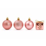 SET ORNAMENTE PLASTIC DE CRACIUN / ROZ - 48P.