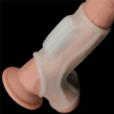 Inel / Manson Penis Cu Vibratii Vibrating Silk Knights Ring with Scrotum Sleeve, Alb