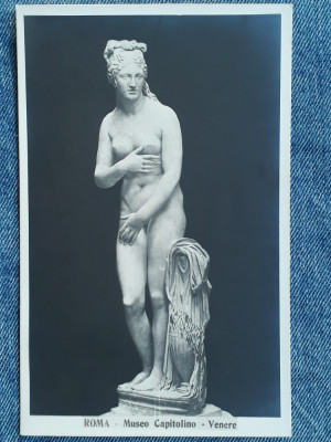 660 - Statuie clasica nud in Muzeul Capitolino Roma / carte postala interbelica foto