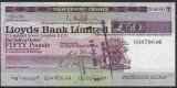 !!! RARR : MAREA BRITANIE , BANCA LLOYDS - CEC DE CALATORIE 50 POUNDS - INCASAT 1980 / CEL DIN SCAN