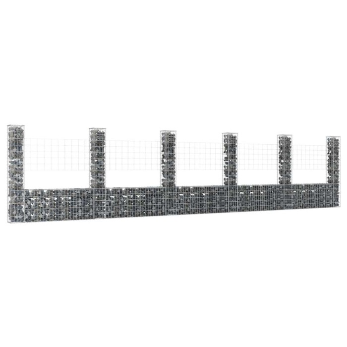 Coș gabion &icirc;n formă de U cu 6 st&acirc;lpi, 620x20x150 cm, fier