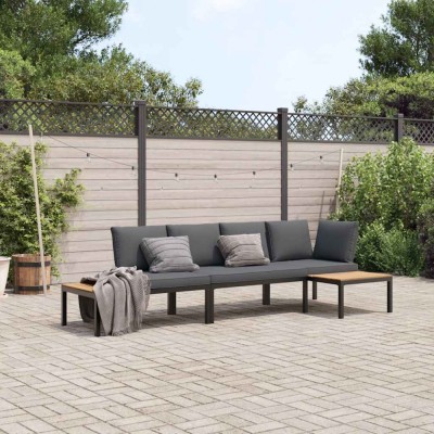 vidaXL Set canapea de grădină, 3 piese, cu perne, negru, aluminiu 3283707 foto