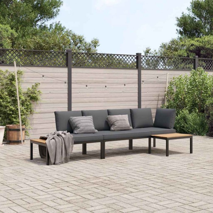 vidaXL Set canapea de grădină, 3 piese, cu perne, negru, aluminiu 3283707