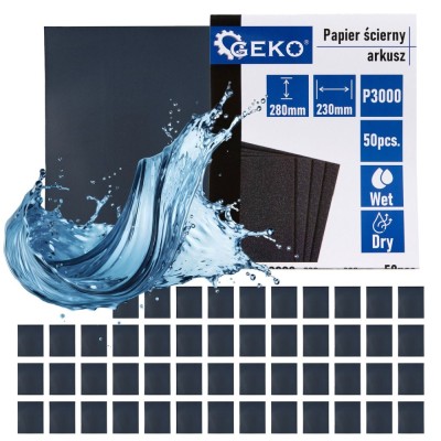 Set hartie abraziva pe baza de apa, 230 x 280 mm, P3000, 50 bucati, Geko G78497 foto