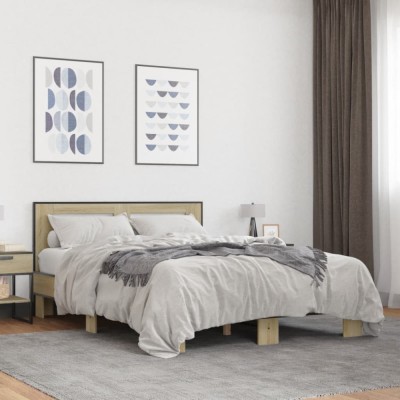 vidaXL Cadru de pat, stejar sonoma, 140x190cm, lemn prelucrat și metal 3280113 foto