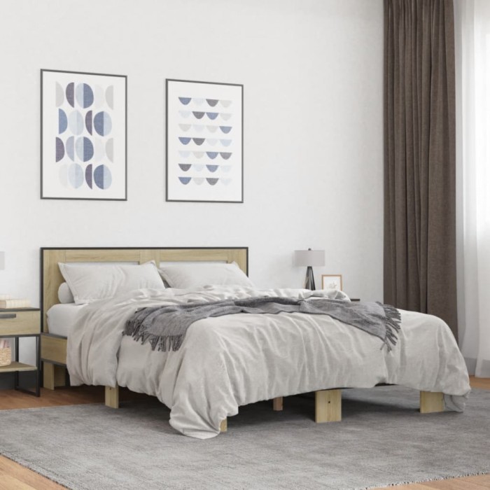 vidaXL Cadru de pat, stejar sonoma, 140x190cm, lemn prelucrat și metal 3280113