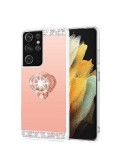 Husa silicon oglinda , inel si pietricele Samsung Galaxy S21 Ultra , Roz