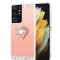 Husa silicon oglinda , inel si pietricele Samsung Galaxy S21 Ultra , Roz