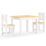 Cumpara ieftin Set masa&amp;scaune pentru copii, 3 piese, alb si bej, MDF