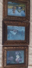 Lot 3 rame tablou vechi superbe,lot tablouri cu protectie geam si sigilate spate nu cunosc daca sunt pictura pe carton panza sau litografii-34 cm-28,5