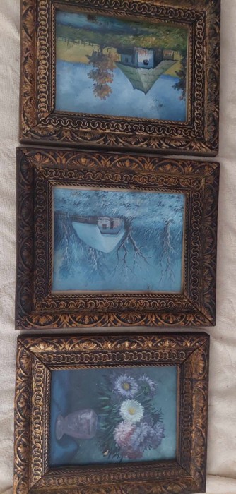 Lot 3 rame tablou vechi superbe,lot tablouri cu protectie geam si sigilate spate nu cunosc daca sunt pictura pe carton panza sau litografii-34 cm-28,5