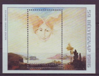 Ungaria 1986 - Ziua marcii postale, arta, colita neuzata foto