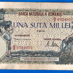 (52) BANCNOTA ROMANIA - 100.000 LEI 1946 (28 MAI 1946), FILIGRAN ORIZONTAL