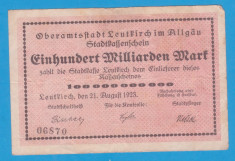 (1) BANCNOTA (GROSSNOTGELD) GERMANIA - LEUTKIRCH - 100 MILLIARDEN MARK 1923 foto