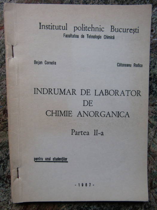 INDRUMAR DE LABORATOR DE CHIMIE ANORGANICA PARTEA II-A BEJAN CORNELIA