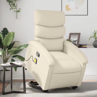 vidaXL Fotoliu rabatabil cu ridicare, crem, piele ecologică 3204048 foto