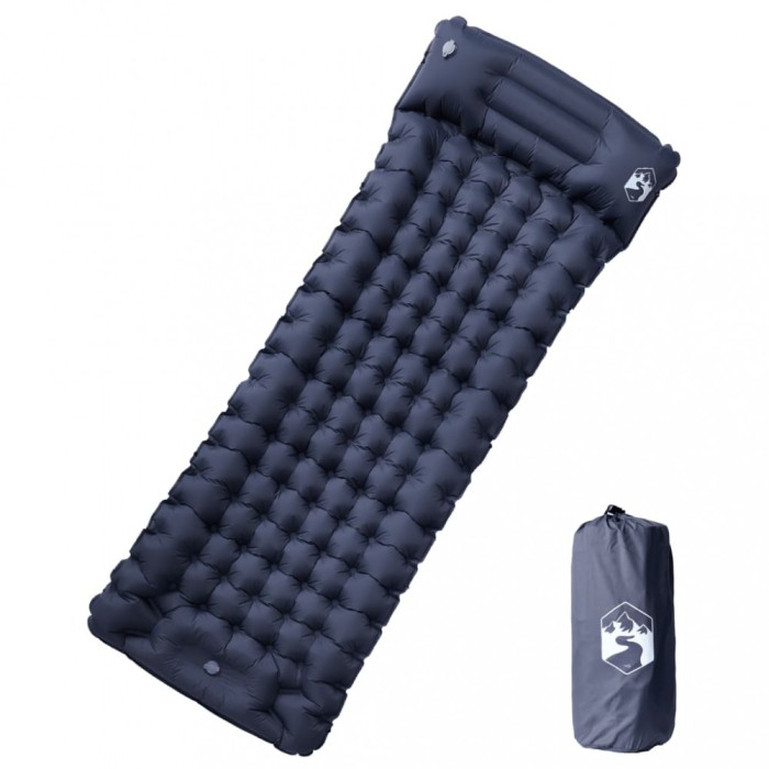 Saltea de camping auto-gonflabilă, cu pernă, 1 persoană, gri