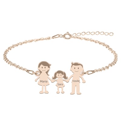 Family - Bratara personalizata din argint 925 placat cu aur roz membrii familiei foto
