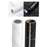 Folie Autoadeziva Marmura 60x300cm, PVC, Protectie Bucatarie, Mobilier, Alb/Negru