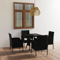 Set mobilier de gradina, 5 piese, negru, poliratan