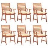 Set 6 Scaune Exterior vidaXL, Lemn Acacia, Perne Impermeabile Crem, 56x62x92 cm, Gradina/Terasa